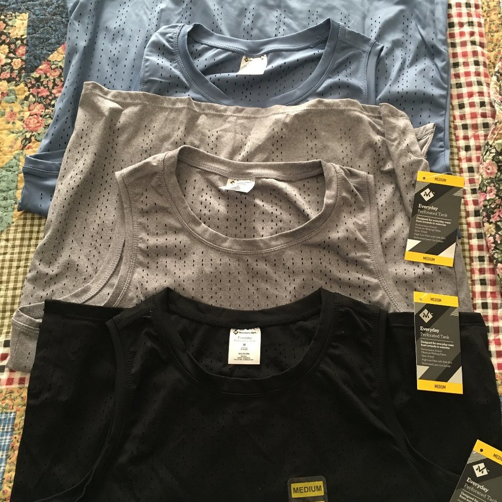 3 NEW with tags Members Mark Perforated Tank Blue/Gray/Black